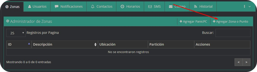 Agregar zona addzona