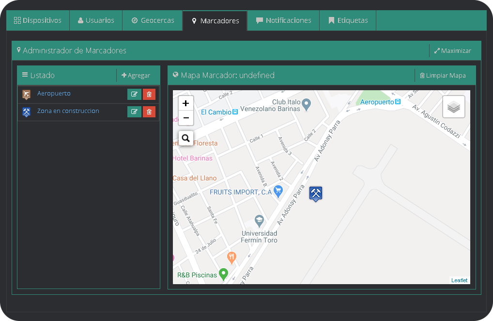 Pestaña Geocercas Geocercas