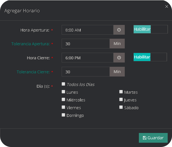 createHorarios createHorarios