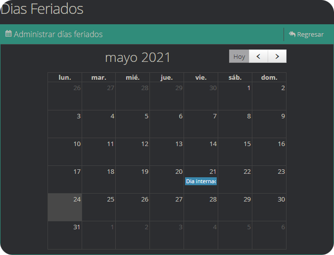 Días Feriado Create Días Feriado Create