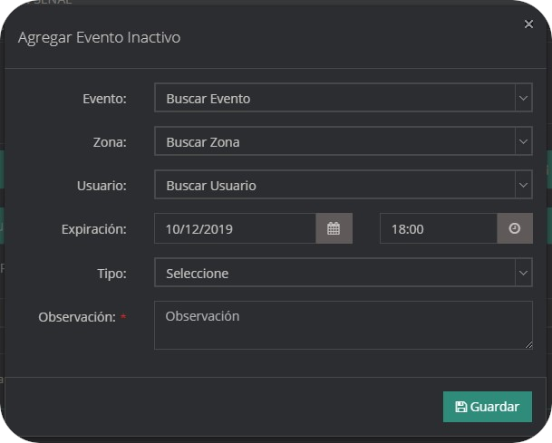 Eventos eventos inactivos