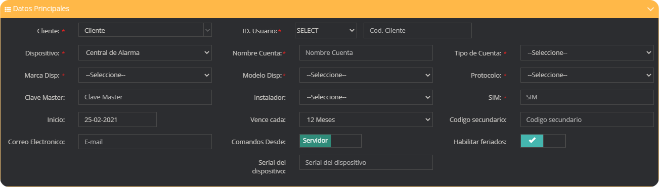Agregar datos de dispositivo form_device
