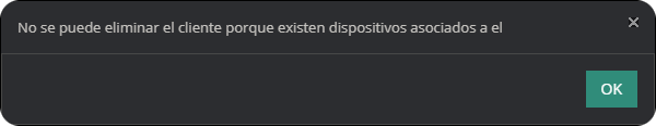 Mensaje Elimnar Cliente Mensaje Eliminar cliente