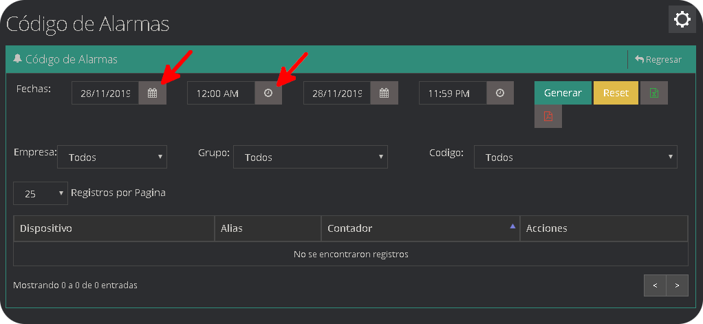 Código de Alarmas Código de Alarmas