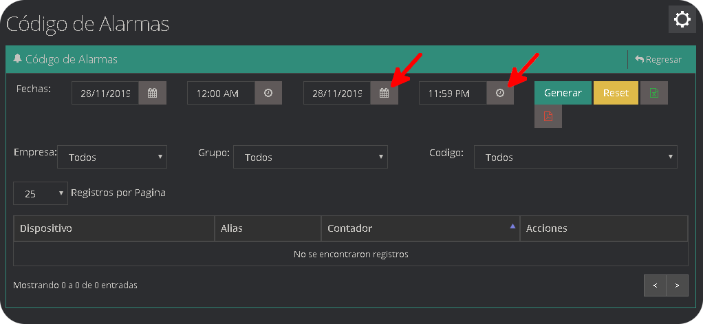 Código de Alarmas Código de Alarmas