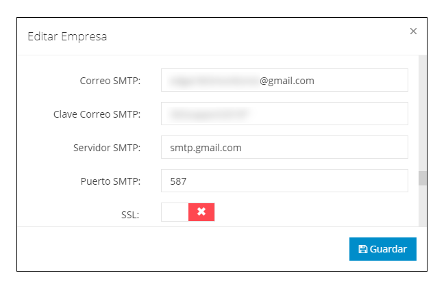 configuración smtp